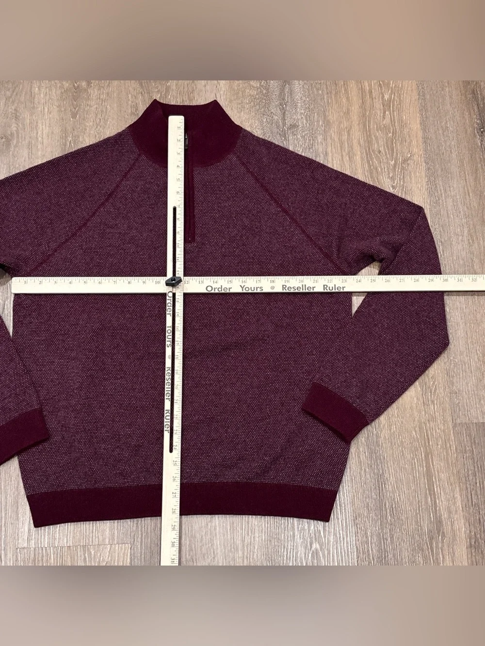 Saks Fifth Avenue Cashmere Quarter Zip Sweater Mens XL Burgundy Birdseye Knit
